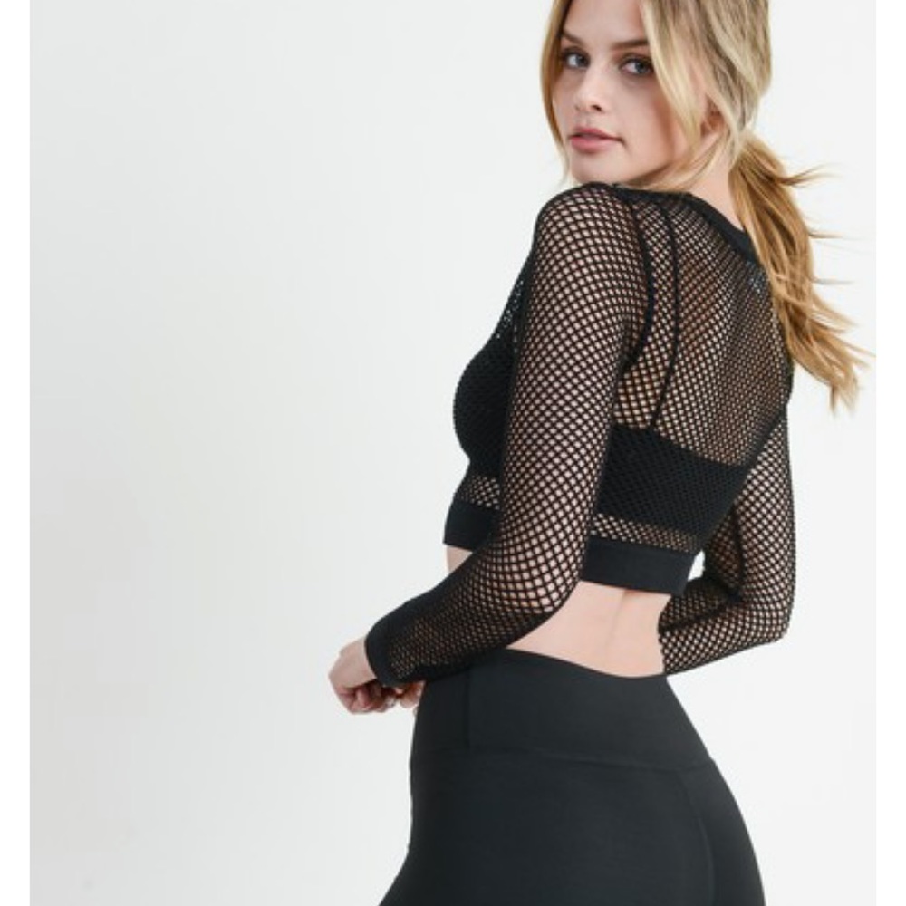 Felicia Fishnet Crop Top in Black - Picture 3 of 6